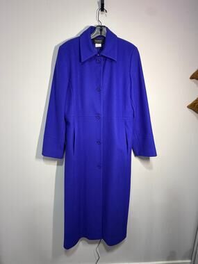 Vintage Harve Benard Royal Blue 100% Wool Full Length Trench Coat Size 10 EUC
